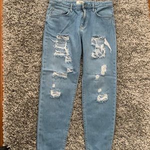 High waisted distressed boyfriend jeans